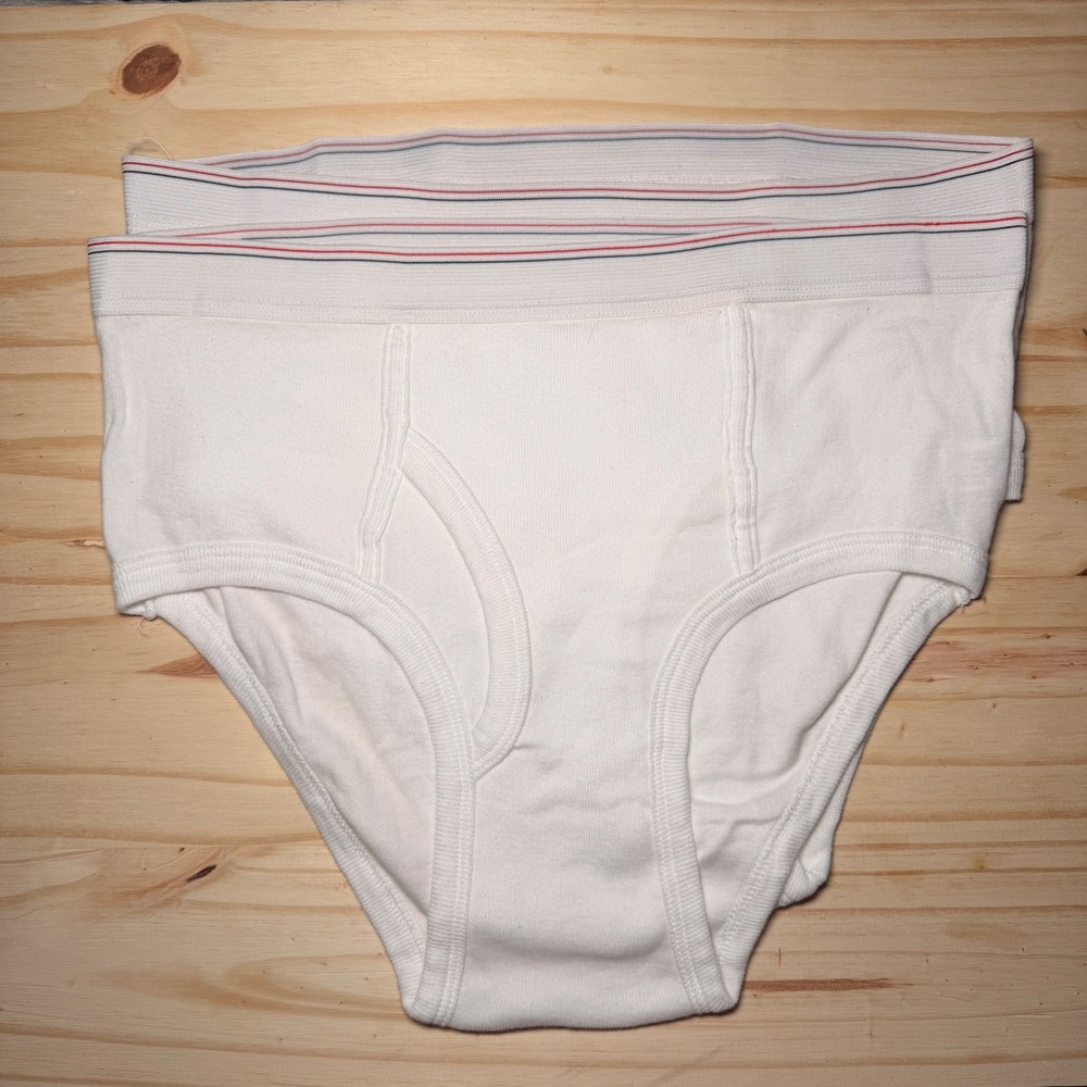 90s The Hunter Briefs Mens XL White 2pk Cotton Ribbed Striped Classic Y-Front